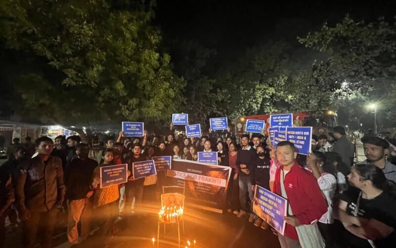 Students of Banaras Hindu Sangh pays candle-light tribute to Late Prakriti Lamsal